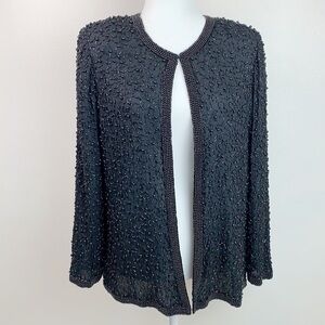 Silk beaded jacket black cardigan dressy light blazer by Côte d’Azur Evening EUC